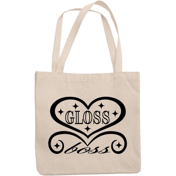 12oz Canvas Tote Bag - Gloss Boss, Title for People Who Love Lip Gloss - Beauty Themed Merch for Makeup Artist or Cosmetologist, Gift for Makeup Lovers & Beauticians