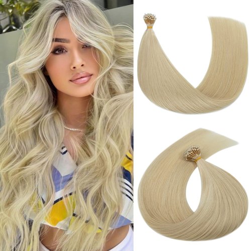 S-noilite Nano Tip Human Hair Extensions Nano Ring Hair Extension Pre Bonded Keratin Cold Fusion Nano Bead Remy Hair Extensions for Women 50g 50strands 18inch #60 Platinum Blonde