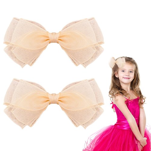 Yuanchu 5.9 Inch Organza Bows for Girls, Alligator Clips Hair Accessories for Girls Hair Bows Cli...