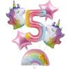 Unicorn Birthday Decorations for Girls 5th Birthday- Bouquet of Unicorn Balloons for Rainbow Unicorn Party Supplies (Number 5)