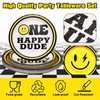 Norme 172 Pcs One Happy Dude Plates and Napkins Birthday Decorations Smile Face Party Tableware Supplies Disposable Paper Plates Napkin Forks for 1st Birthday Party Baby Shower, Serve 24 Guests