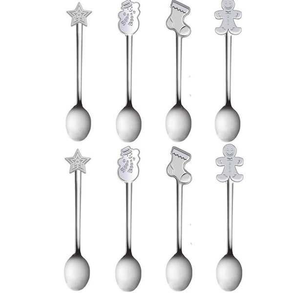 Eshylala 8 Pack Creative Christmas Spoon Stainless Steel Coffee Spoon Christmas Stirring Spoon Tea Spoon Soup Spoon, 5 Inch