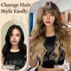 QYDEERY Blonde Wig with Bangs for Women Long Ombre Blonde Wavy Wigs with Dark Root Curly Synthetic Wig Natural Looking Hair Heat Resistant Wigs for Daily Party Use