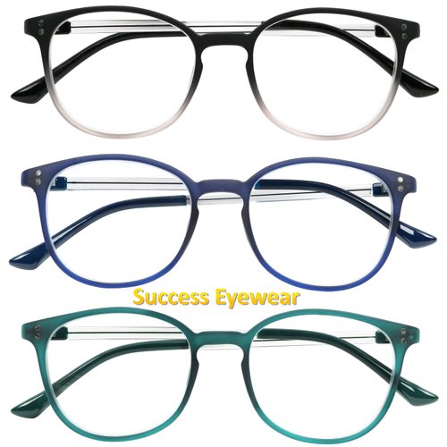 Success Eyewear Reading Glasses 3 Pair Stylish Color Readers Fashion Glasses for Reading Men & Women +2.5