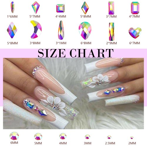Canvalite 1820Pcs Rhinestones Nail Gems, 12 Styles 3D Glass Crystals Charms Shiny Multi Shape Flatback Nail Rhinestones for Nail Art with Picker and Tweezers for DIY Nail Art