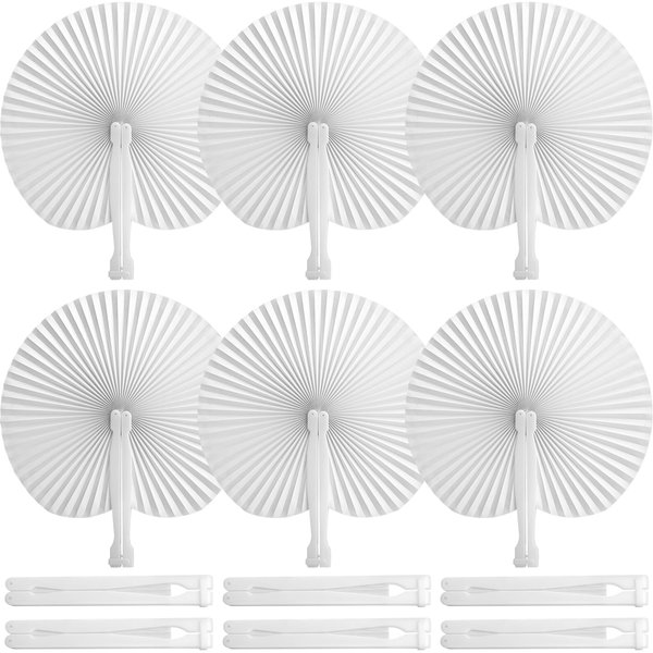 JOHOUSE 12PCS Paper Fans, Bulk Folding Handheld Fans Round Shaped Party Decorative Fans with Handle Hand Fans for Wedding Birthday Party Favors DIY Supplies