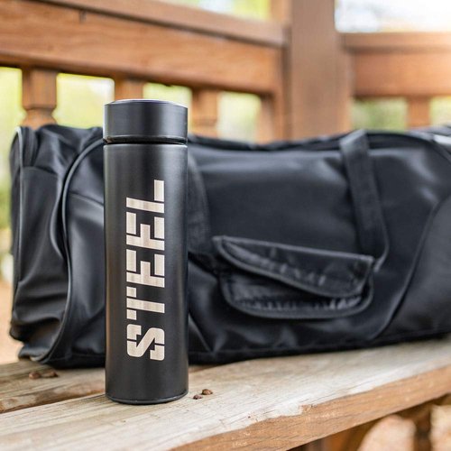 STEEL Stainless Steel Water Bottle BPA Free 14oz Insulated (Black)
