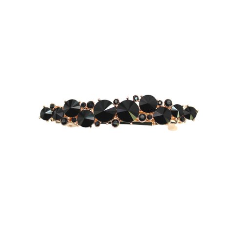Faship Gorgeous Black Premium Rhinestone Crystal Floral Small Hair Barrette Clip