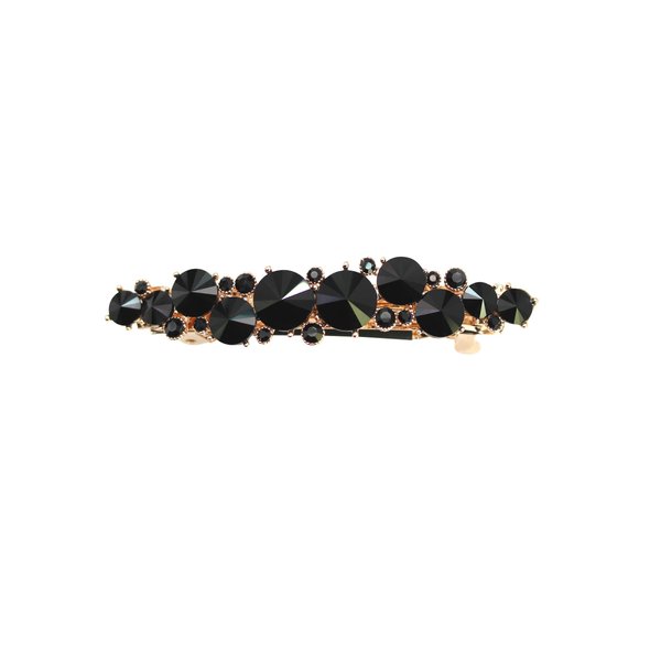 Faship Gorgeous Black Premium Rhinestone Crystal Floral Small Hair Barrette Clip