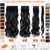 Cephermer Hair Extensions Wavy 7 PCS Clip in Hair Extensions 24" Long and Thick 170g Synthetic Hairpieces Double Weft Natural Soft Hair for Women Natural Black Mix Silver Grey