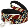 Dog Leash Americana Diagonal Vintage Stars Stripes2 4 Feet Long 0.5 Inch Wide