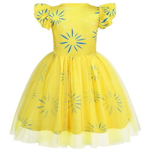 HenzWorld Joy Costume Dress for Girls Inside&Out 2 Cartoon Joy Costume Fancy Dress Up Flutter Sleeve Tulle Dresses Pretend Play Christmas Birthday Gifts Outfit Yellow Size 10 9-10 Years