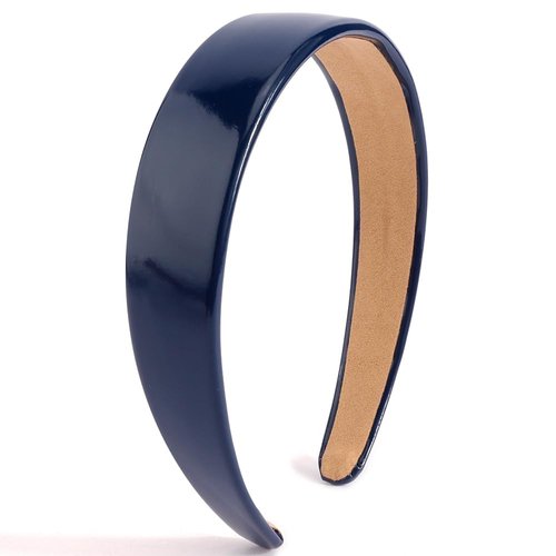 AHONEY Navy Blue Headband for Women Girls Glossy Vegan Leather Headband Non Slip 1.18" Wide Plain Head Band Solid Hair Band DIY Halloween Holiday Hair Accessories Gifts