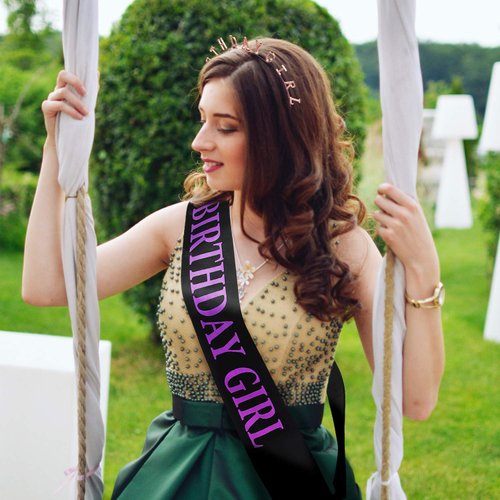 Zonon Birthday Headbands Birthday Satin Sash and Tiara Birthday Crown for Girls Women Birthday Party Supplies (Rose Gold)