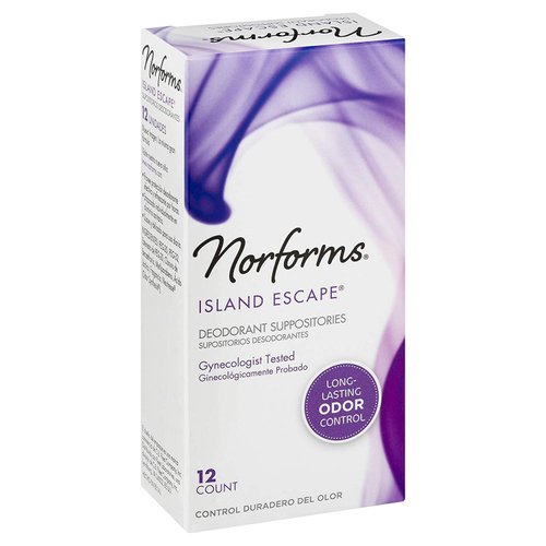 Norforms Feminine Deodorant Suppositories, Long Lasting Odor Control, Island Escape Scent, 12 Count (Pack of 3)