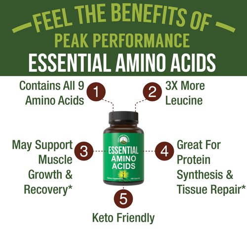 All 9 Essential Amino Acids Supplement. Capsules With 3x More Leucine For Muscle Recovery, Growth. EAA Supplement Better Than BCAA / BCAAS Branched Chain Aminos Acid. USA Tested EAAs Men + Women