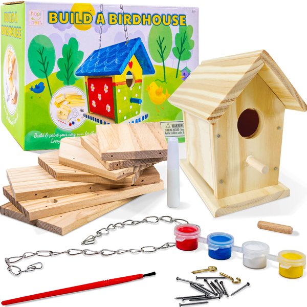 Hapinest Wooden Bird Houses to Paint and Build, Birdhouse Kit for Kids, Wood Painting Building Projects Fun Activities Arts and Crafts for Kids Ages 6-8 Girls Boys, DIY Bird House Kit 5-12 Years & Up