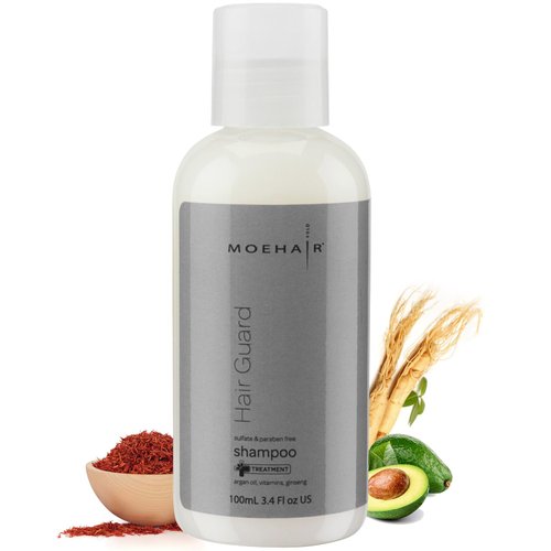 MOEHAIR Hair Guard Shampoo Travel Size | Travel Friendly | Hair Thickening & Volumizing | Infused with Argan Oil, Ginseng & Vitamins | Paraben & Sulfate Free Shampoo (3.4 Fl. Oz)