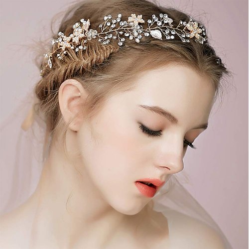 Denifery Bridal Silver Gold and Rose Gold Crystal Hair Vine Bridal Long Hair Vine Wedding Headpiece Bridal Hairpiece Crystal Headband Bridal Hair Accessory for Women and Girl (Gold)