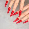 Artquee 24pcs Red Pure Color Ballerina Long Coffin Glossy Fake Nails Press on Nail False Tips Manicure for Women