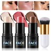 QIUFSSE Highlighter Stick Cream Blush Stick Bronzer Contour Stick Makeup,3 PCS Cream Contour Kit with Contour Brush,Long Lasting & Professional Highlighters Makeup Stick for Beginner-Set B
