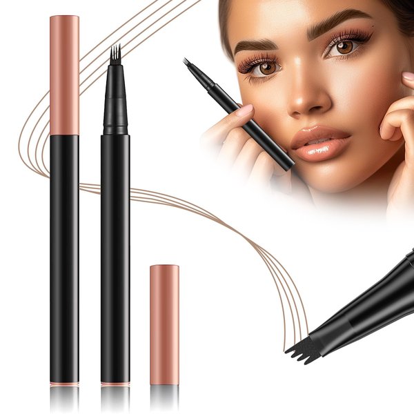 Magic Eyebrow Pencil 4-Tip, 3D Waterproof Sweat-proof Microblading Eyebrow Pencil Contouring Pen with 4 Fork, Long Lasting Eyebrow Microblade Eyebrow Pencil (Light Brown)