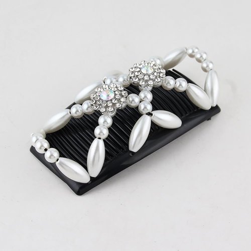 3 Pcs Crystal Beaded Hair Combs Elastic Double Comb Hair Clips Stretchy Bead Hair Side Combs Magic Hair Comb Slides Fashion Hair Styling Comb Accessories Black White Golden