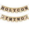 Holy Cow I'm Two Banner Farm 2nd Birthday Party Decoration Barnyard Burlap Garlands Western Boy Girl Second Birthday Supplies Black