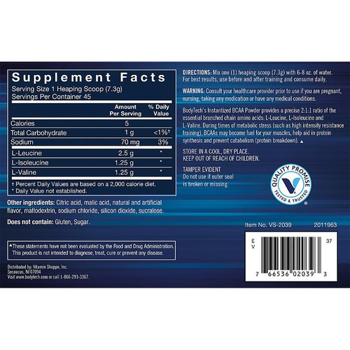 BodyTech BCAA (Branched Chain Amino Acid) Fruit Punch - Optimal 2:1:1 Ratio - Supports Muscle Recovery & Endurance (11.5 Ounce Powder)