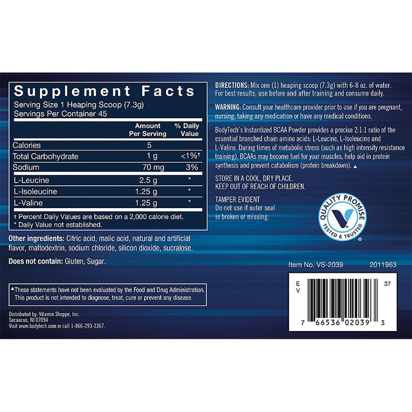 BodyTech BCAA (Branched Chain Amino Acid) Fruit Punch - Optimal 2:1:1 Ratio - Supports Muscle Recovery & Endurance (11.5 Ounce Powder)