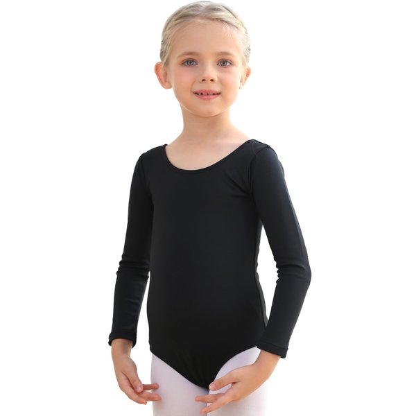 MdnMd Classic Long Sleeve Toddler Girls' Black Ballet Dance Leotard for Gymnastic Bodysuit (Black, 2-4 Years)