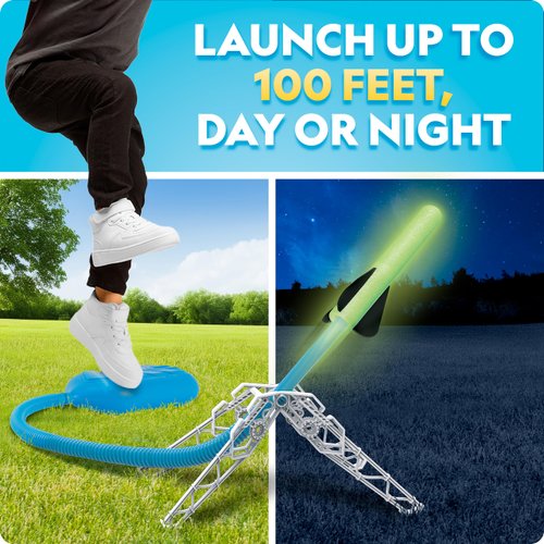 Blue Marble National Geographic Air Rocket Launcher Toy - Launch Glow in The Dark Rockets up to 100 Feet, Kids Outdoor Toys, Toys for Kids 8-12, Glow in The Dark Toys, Rocket Kit, Fun Outdoor Toys