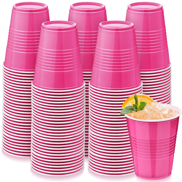 Kochorie 100 Pack Hot Pink Disposable Plastic Cups 12 Ounce Drinking Party Cups Bulk Party Cups for Wedding Birthday Graduation Christmas Parties, Picnics Events