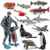 Sea Ocean Marine Animal Model Toy Sets 12 PCS Diver Salmon Life Cycle Dolphin Penguin Manta Ray Figure Toys for Boys Girls Christmas Birthday Gifts