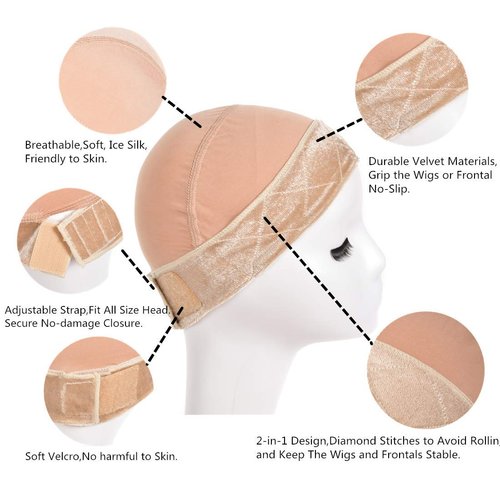 Wig Grip Cap Wig Grip band with Cap for Women 2-in-1 Wig Grip Band Plus Wig Cap for Lace Wigs and Frontal No-slip Comfort Velvet Adjustable Wig Grip Cap (Dark Brown)