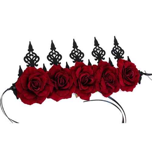 LSHDXD Vintage Red Rose Queen Hair Band, Halloween Christmas Headbands Headdress for Women, Perfect Hair Accessories Floral Flower Crown for Ball Party Masquerade and Cosplay. (red)