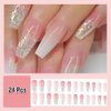 ANDGING Ombre White Press on Nails Coffin Medium Length Fake Nails with Glue Acrylic Glitter Glue on Nails with Designs Fantasy Gel Manicure False Nail for Women Bling Stick ons Nails for Wedding