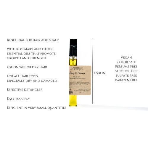 All Natural Long & Strong Hair Oil with Rosemary Essential Oil by Lathered Artisan Bath, Body & Home