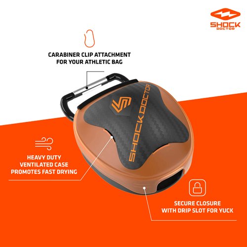 Shock Doctor Ventilated Mouth Guard Case, Universal Storage for Adult & Youth Sizes, Orange