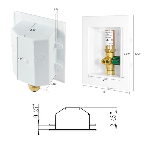 EFIELD Push-fit Pre-Assembled Ice Maker Outlet Box, 1/2-Inch Push-Fit Connection with Installed 1/4-Turn Ball Valve with Copper Water Hammer Arrestor