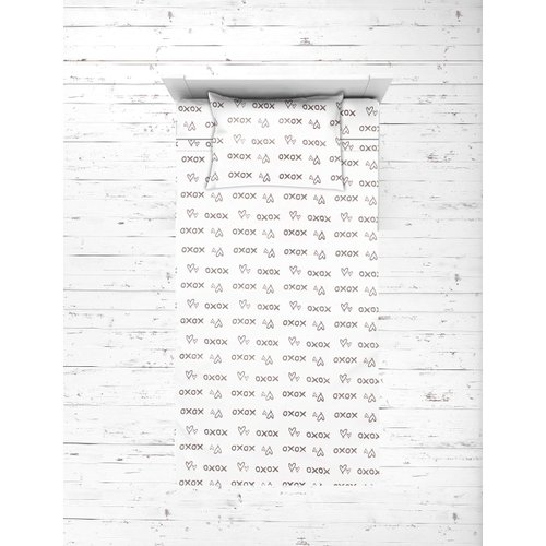 Bacati - Love Cotton Percale Toddler Bedding Unisex (3 pc Toddler Bed Sheet Set, Grey/White)