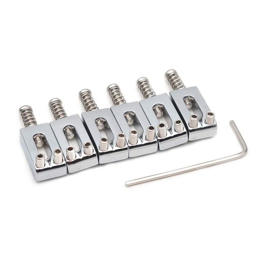 SAPHUE Guitar Bridge Saddle with Spring Screws Wrench Tremolo for Fender Strat Stratocaster Tele Telecaster Electric Guitar Replacement Parts Accessories 6Pcs Bridge Saddles（Chrome）