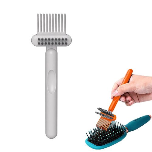 YQkoop Hair Brush Cleaner, 2-In-1 Comb Cleaning Tool, Brush Cleaner Mini, Rake for Removing Hair Dust from Home and Salon Use, Non-Slip Handle, Efficient Rake Design, Grey