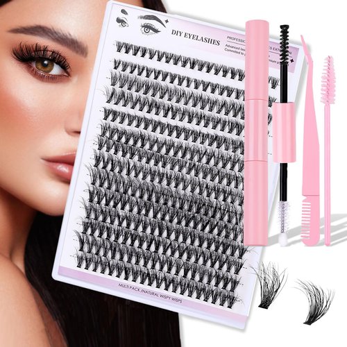 Eyelash Kit - 280 Pcs DIY Mix Extensions False Eyelashes, 8-16mm Individual Lashes Volume Lash Clusters Lash Extensions with with Lash Adhesive and Sealed Lash Tweezers Natural Eye Makeup, 30P/Light