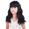 PATTNIUM Black Wig Kids Child Wig Shoulder Length Wig Black Wavy Wig with Bangs Shoulder Length Black Wig Heat Resistant Synthetic Girls Wig Daily Wear Wig (Black)