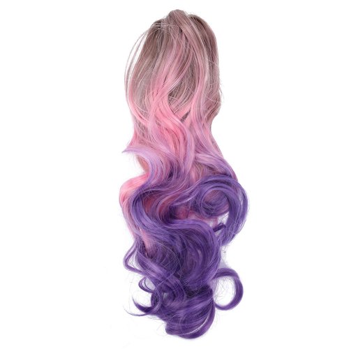 3 Colors Gradient Long Curly Wig, 55cm Claw Clip Hair Wig Extensions Hairpiece Curly Wig Ponytail Wig for Girl Colorful Costume Wigs Cosplay, Synthetic Heat Resistant Wigs