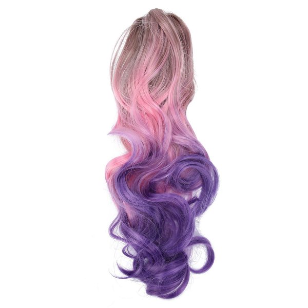 3 Colors Gradient Long Curly Wig, 55cm Claw Clip Hair Wig Extensions Hairpiece Curly Wig Ponytail Wig for Girl Colorful Costume Wigs Cosplay, Synthetic Heat Resistant Wigs