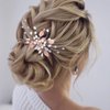 YBSHIN Bride Wedding Pearl Hair Comb Rose Gold Leaf Hair Piece Rhinestone Bridal Hair Accessories for Women and Girls