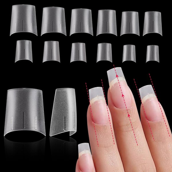 LIONVISON Short Nail Tips Coffin: 300PCS Soft Gel Nail Tips with Positioning Line, No C Curve Nail Tips for Acrylic Nails Professional, Half Cover Nail Extension Tips for Beginners 12 Sizes Full Matte