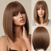 Doremiy Bob Brown Wig with Bangs Natural Short Straight Wigs for Women Shoulder Length Synthetic Wigs for Daily Cosplay